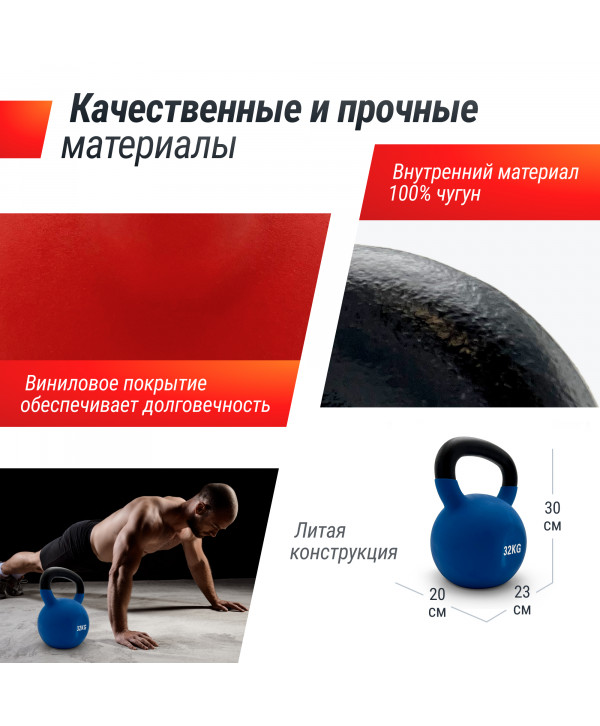 Гиря UNIX Fit виниловая 32 кг Blue
