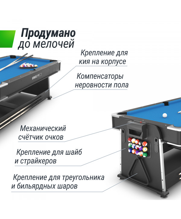 Игровой стол UNIX Line Трансформер 4 в 1 (204х112 cм) Black