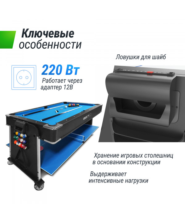 Игровой стол UNIX Line Трансформер 4 в 1 (204х112 cм) Black