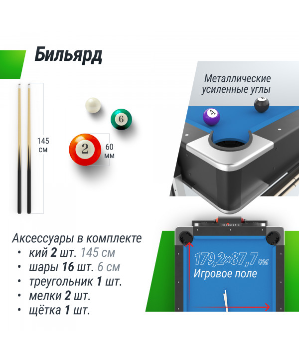 Игровой стол UNIX Line Трансформер 4 в 1 (204х112 cм) Black