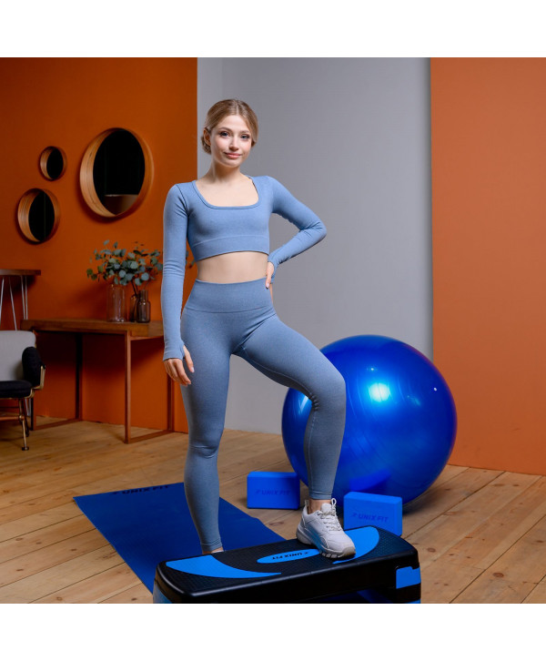 Степ-платформа UNIX Fit для фитнеса 3 уровня, 80 см, голубой
