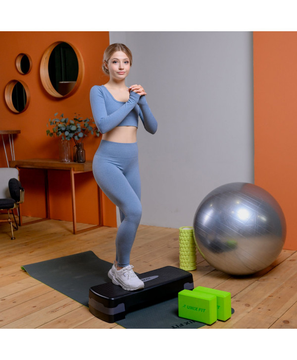 Степ-платформа UNIX Fit для фитнеса 2 уровня, 68 см, серый