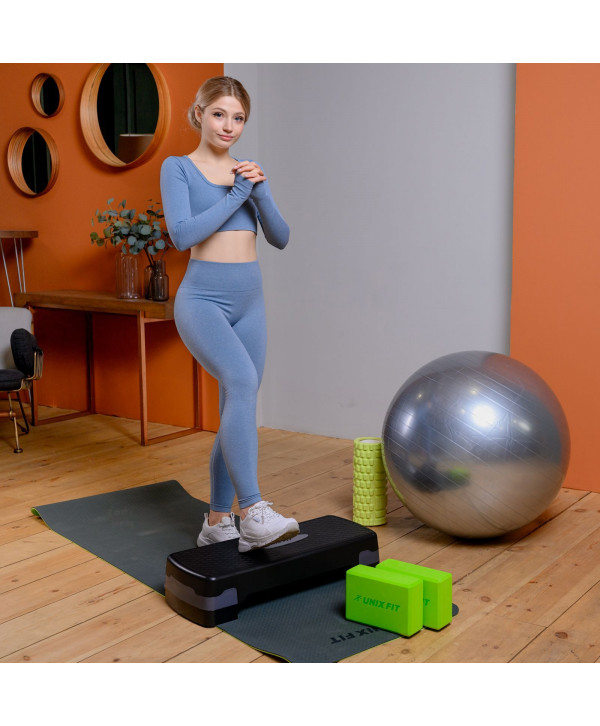 Степ-платформа UNIX Fit для фитнеса 2 уровня, 68 см, серый