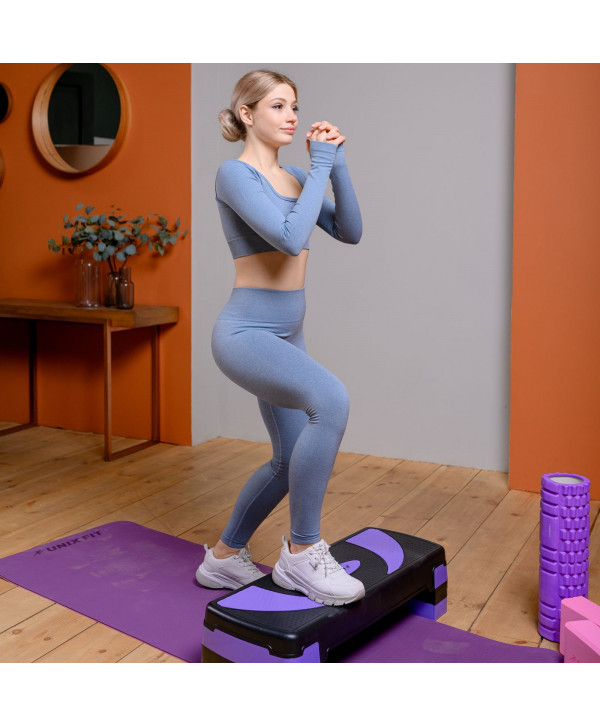 Степ-платформа UNIX Fit для фитнеса 3 уровня, 80 см, фиолетовый